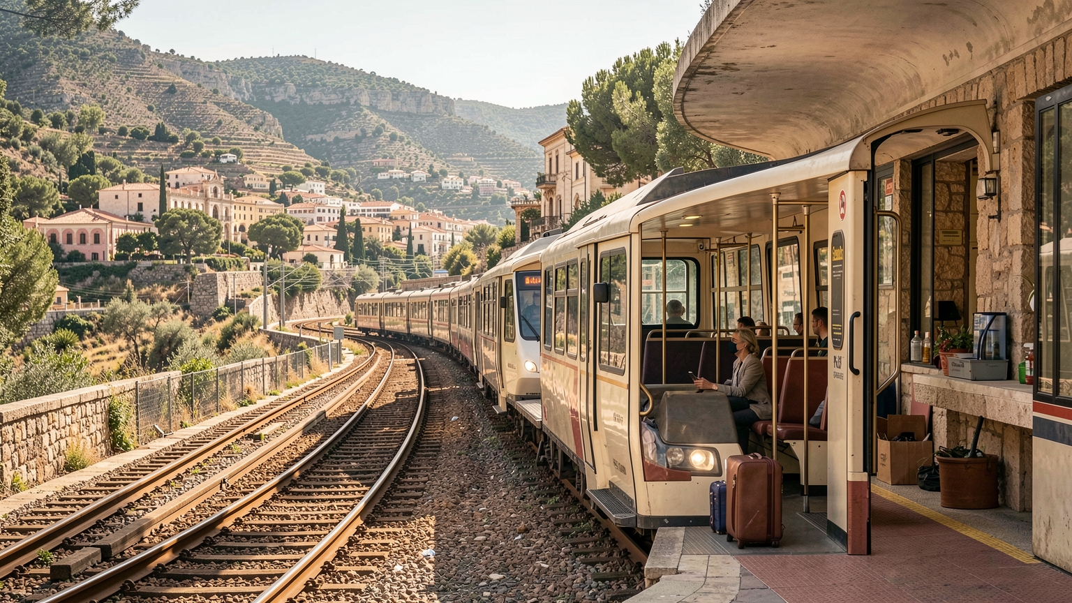 Spain train travel with smart city order.